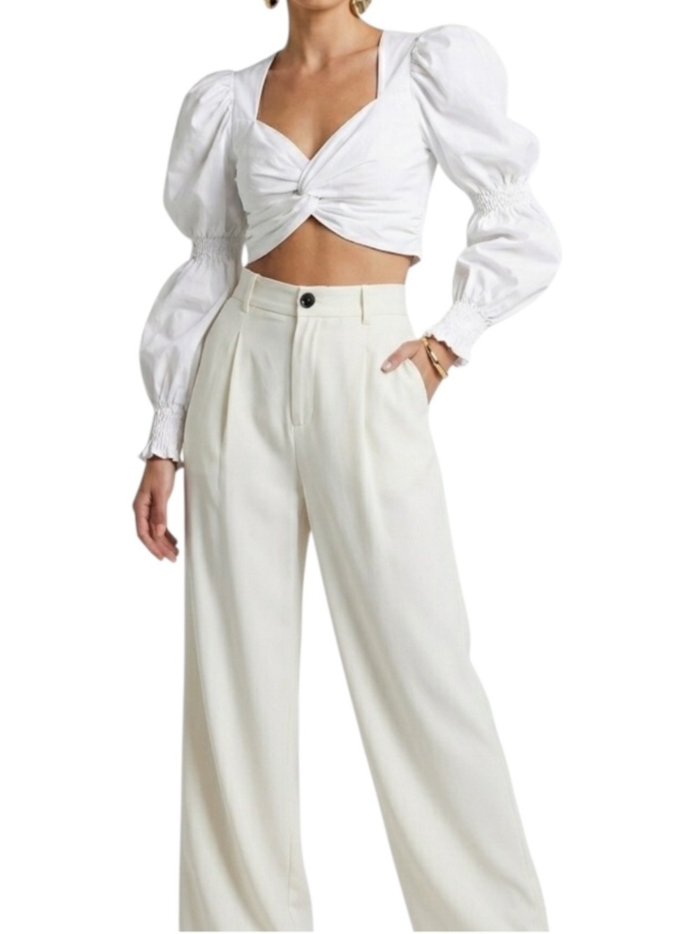 Zara minimalist old money cream flowy high rise pleated wide leg trousers M